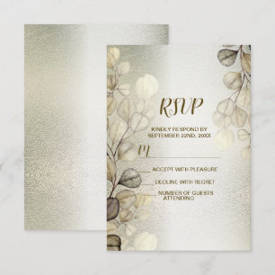 Watercolor Gold Eucalyptus Foliage Wedding Shiny RSVP Card