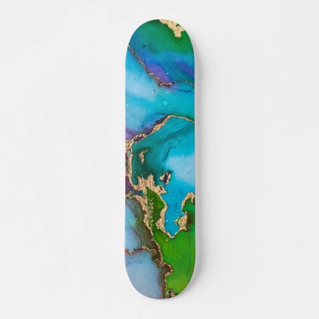 Watercolor Gold Foil Colorful Abstract Skateboard (Front)