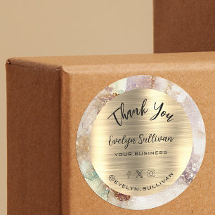 Watercolor Gold Foil Elegant Thank You Classic Rou Round Sticker