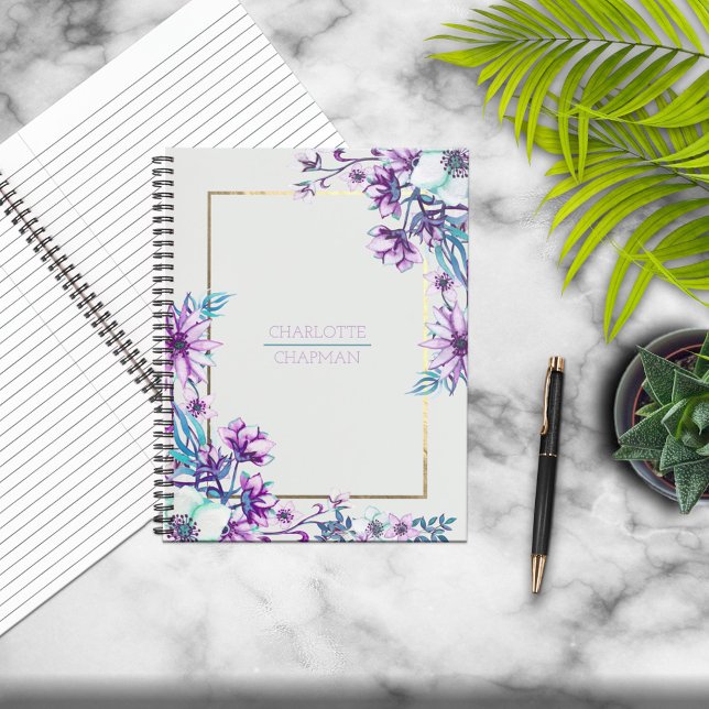 Watercolor Gold Foil Framed Personalized Notebook (Creator Uploaded)