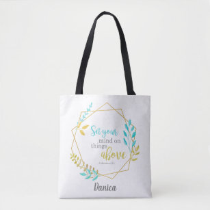 Watercolor Gold Frame Chic Christian Bible Verse Tote Bag