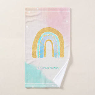 Watercolor Gold Glitter Rainbow  Bath Towel Set