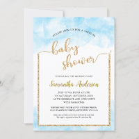 Watercolor Gold Glitter Virtual Baby Boy Shower
