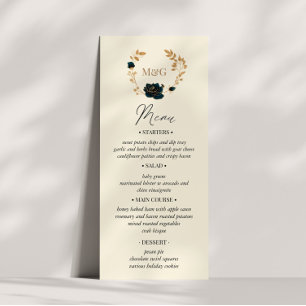 Watercolor Gold Green Roses Wedding Menu Card