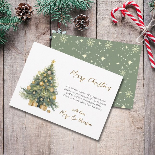 Watercolor Gold Green Script Non Photo Christmas Holiday Card (Creator Uploaded)