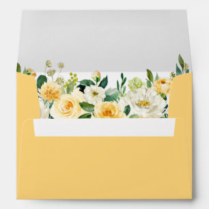 Watercolor Gold Green White Floral Wedding Envelope