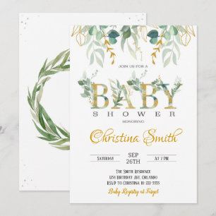 Watercolor Gold Greenery Baby Shower Invitation