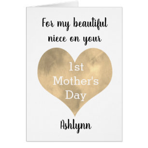 Watercolor Gold Heart Happy 1st Mother's Day Niece