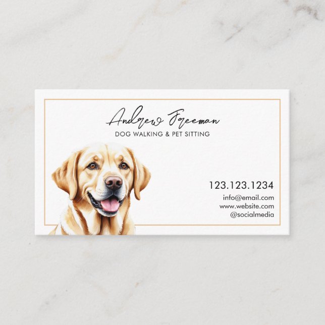 Watercolor Gold Labrador Dog Walking Business Card (Front)