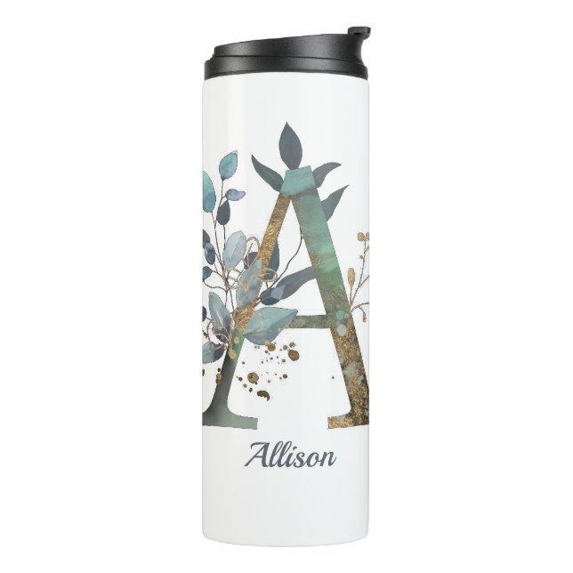 Watercolor Gold Monogram | Custom Text Elegant Thermal Tumbler (Rotated Left)