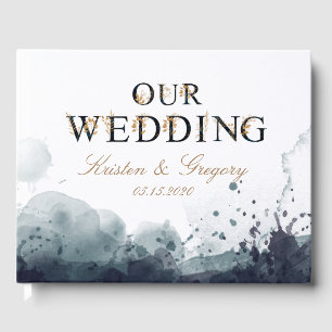 Watercolor gold monogram wedding guest book
