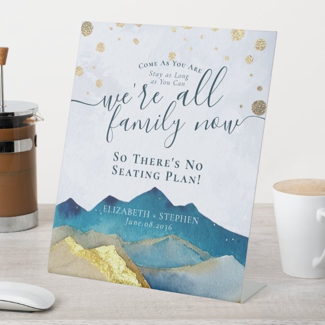 Watercolor Gold Mountain Open Seating Wedding Sign (In SItu)