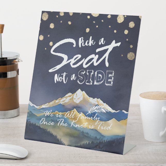 Watercolor Gold Mountain Open Seating Wedding Sign (In SItu)