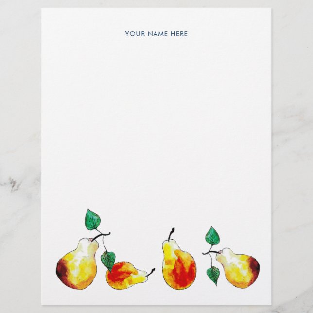 Watercolor Gold Pears Hand-Illustrated Botanical Letterhead (Front)