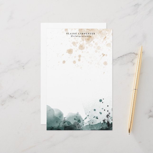 Watercolor Gold Personalized Stationery Paper (Front/Back In Situ)