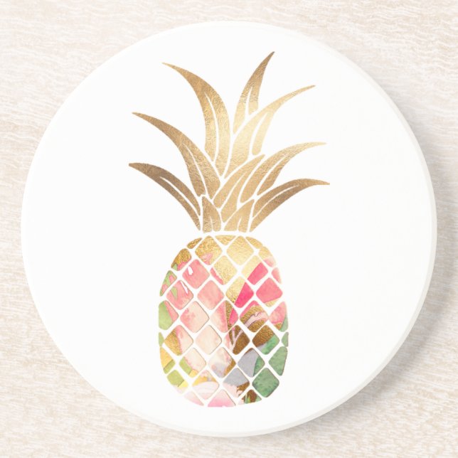 Watercolor Gold Pineapple Coaster (Front)