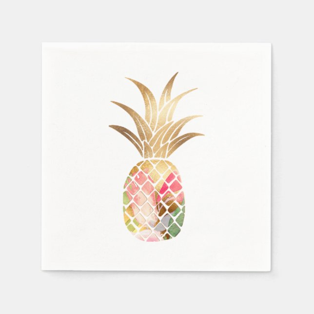 Watercolor Gold Pineapple Napkins (Front)
