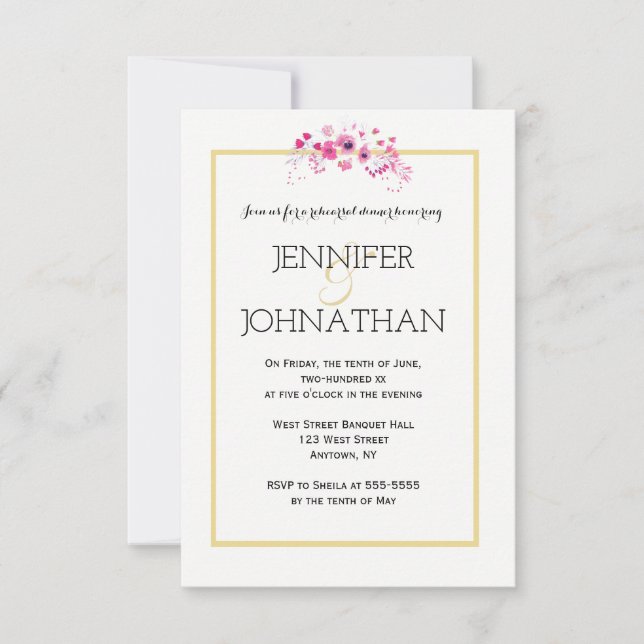 Watercolor gold rehearsal dinner  invitations (Front)