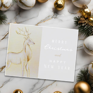 Watercolor Gold Reindeer Christmas New Year Postcard