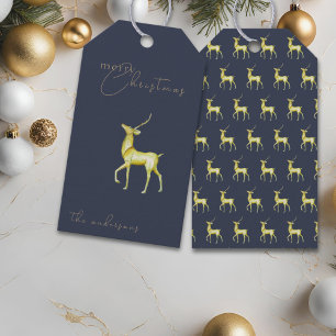 Watercolor Gold Reindeer Merry Christmas Slate Gift Tags