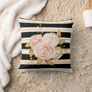 Watercolor Gold Rose Pattern Throw Pillow