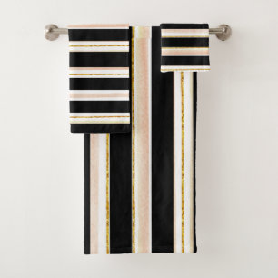 Watercolor Gold Rose Stripe Towel