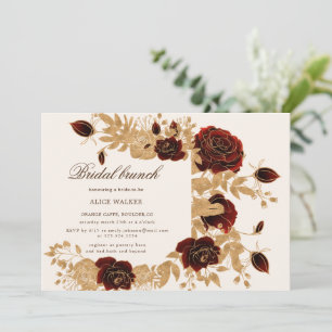 Watercolor Gold Roses Bridal Brunch Invitation