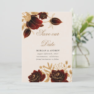 Watercolor Gold Roses Save The Date Invitation