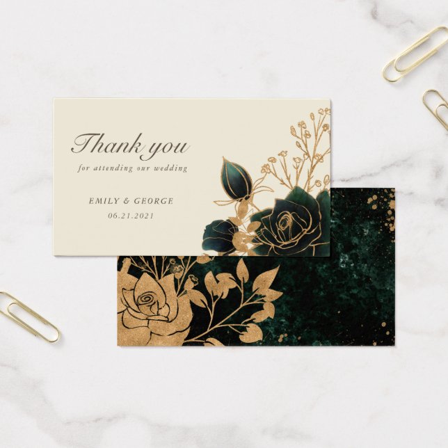 Watercolor Gold Roses Wedding Website Card (Office)