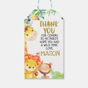 Watercolor Gold Safari Animals Birthday Favour Tag