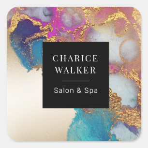 watercolor gold salon and spa monogram square sticker