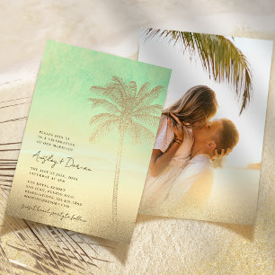Watercolor Gold Sand Palm Tree Boho Photo Wedding Invitation