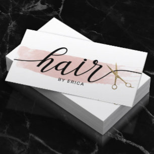 Watercolor Gold Scissor Elegant Typography Hair Business Card