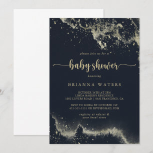 Watercolor Gold Splash Calligraphy Baby Shower   Invitation