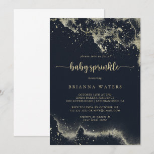 Watercolor Gold Splash Calligraphy Baby Sprinkle   Invitation