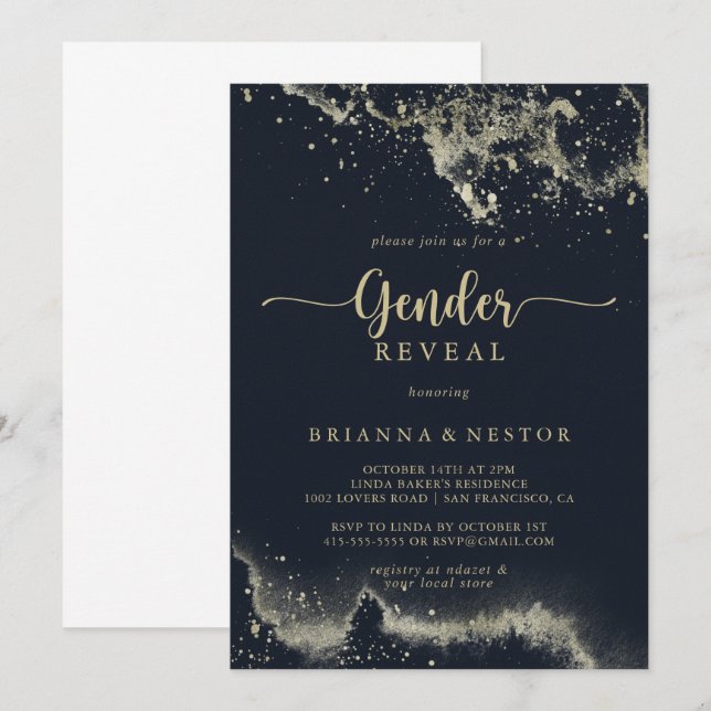 Watercolor Gold Splash Gender Reveal Party  Invitation (Front/Back)