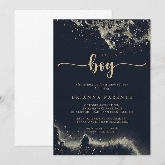 Watercolor Gold Splash It's A Boy Baby Shower   Invitation (Front/Back)