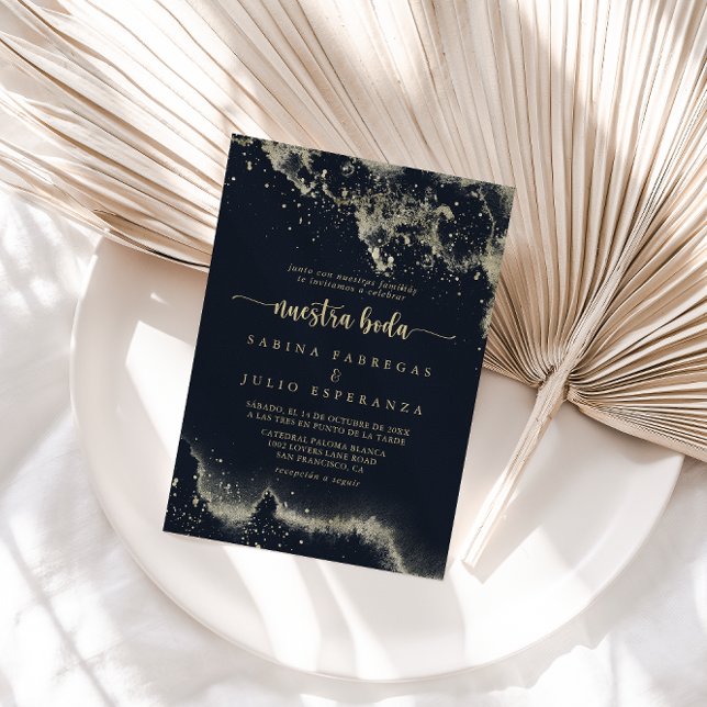 Watercolor Gold Splash Nuestra Boda Wedding   Invitation (Creator Uploaded)