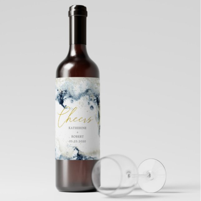 Watercolor Gold Waves Wedding Wine Label Set (Creator Uploaded)