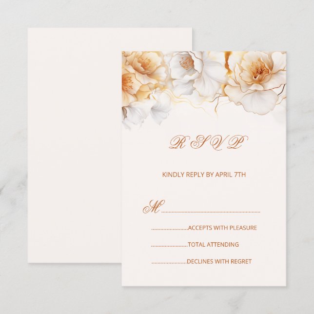 Watercolor Gold White Roses RSVP Card (Front/Back)
