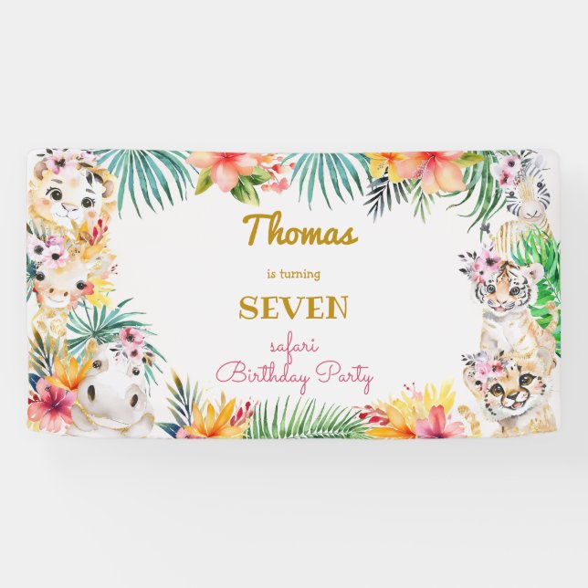 Watercolor gold Wild safari kids birthday Banner (Horizontal)