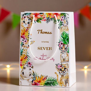 Watercolor gold Wild safari kids birthday Medium Gift Bag