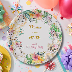 Watercolor gold Wild safari kids birthday Paper Plate