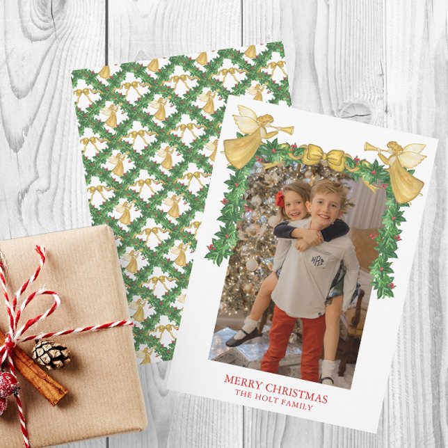 Watercolor Golden Angel Garland Christmas Holiday Card (Creator Uploaded)