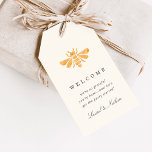 Watercolor Golden Bee Wedding Welcome Gift Tags<br><div class="desc">Elegant nature inspired wedding design features a watercolor honeybee illustration at the top on a warm ivory ecru background. Customize with three editable text fields; shown with a welcome message,  making these tags the perfect finishing touch to your destination wedding welcome bags.</div>