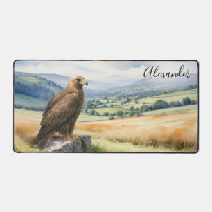 Watercolor Golden Eagle & Mountains Personalized Desk Mat
