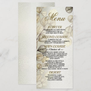 Watercolor Golden Eucalyptus Foliage Shiny Elegant Menu