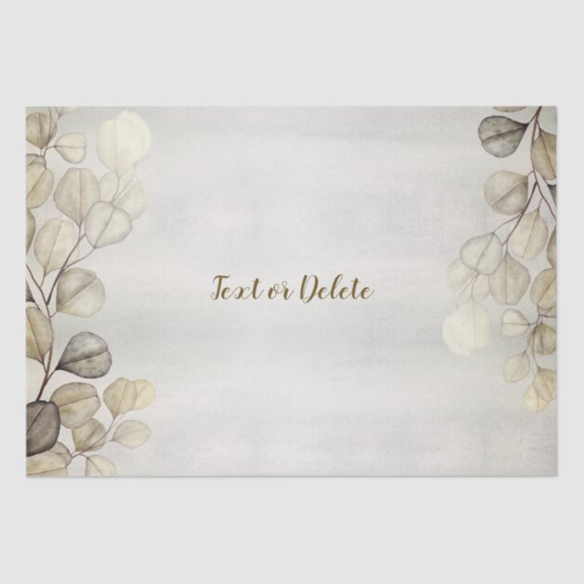 Watercolor Golden Eucalyptus Foliage Shiny Elegant Tissue Paper (Front)