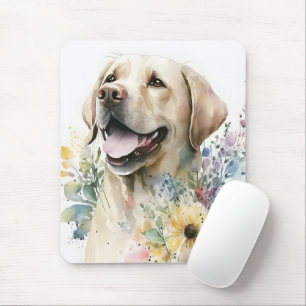 Watercolor Golden Labrador Retriever and Flowers Mouse Pad