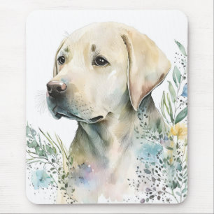 Watercolor Golden Labrador Retriever and Flowers Mouse Pad